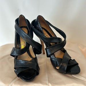 LAMB black leather strappy sandal heels size 6
